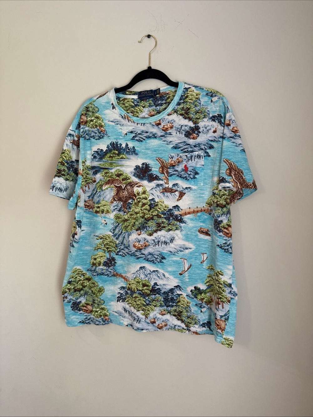 Vintage Polo by Ralph Lauren Scenic Landscape Short-Sleeve Tee in Aqua Blue